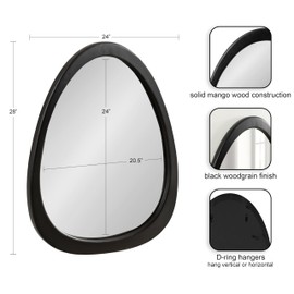 Kate and Laurel McKinder Mid-Century Asymmetrical Wood Wall Mirror, 24 x 28, Black, Decorative Geometric Irregular Mirror with Robust Wooden Frame and Mid-Century Mirror Look