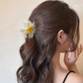 Flower Hair Clips, 3Pcs Summer Claw Clips Plumeria Flower Yellow Gradient Fashion Hair Accessories for Seaside Holiday Headwear