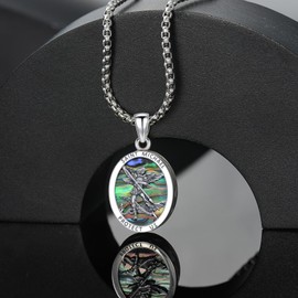 PROESS Saint Michael Urn Necklace 925 Sterling Silver St Michael Archangel Cremation Necklace Catholic Ashes Pendant Medal Memorial Jewelry Gifts for Women Men