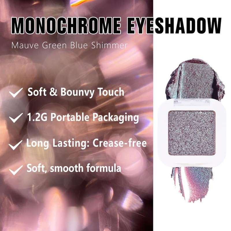 Single Eyeshadow Makeup, Mauve Green Blue Powder Shimmer Eye Shadow