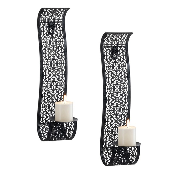 Sziqiqi Vintage Wall Candle Holders Black Candle Sconces Candle Holder for Pillar Candles Metal Wall Mounted Candle Holders Set of 2 Hanging Elegant Wall Sconces for Living Room Bathroom Walls