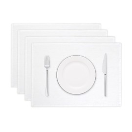 Triton Linen French Linen Placemats 14 x 18 Inch,100% Pure Flax Stonewashed Table Mats for Dining & Special Occasions - Set of 4 (P-White, Placemats 14 x 18 Inch (Set of 4))