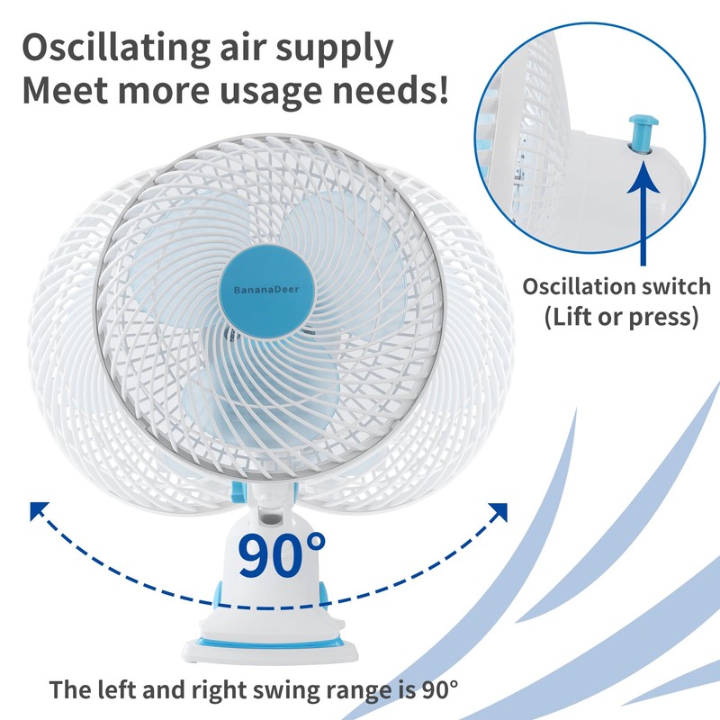 BananaDeer Oscillating Clip on Fan 9-Inch With Remote control, Portable