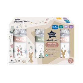 Tommee Tippee Baby Bottles, Natural Start Anti-Colic Baby Bottle with Slow Flow Breast-Like Teat, 260ml, 0m+, Self-Sterilising, Baby Feeding Essentials, Decorated, Pack of 3