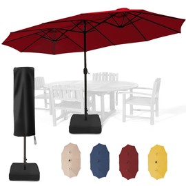 Sundale Outdoor 15 ft Patio Umbrella with Sand Bag Base and Cover, Large Outdoor Double-Sided Umbrella, Brick-Red