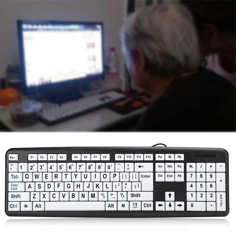 Elderly Keyboard, Large Print Computer Keyboard, 104 Keys QWERTY, High