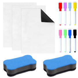 13 Piece Magnetic Refrigerator Whiteboard Set with Dry Erase Erasers, Kitchen, Office & Home Chalkboard for Memos, Grocery Lists Notes Menus Reminders, Fridge Board Accessories