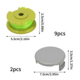 KJLEEN 9Pcs Strimmer Spool AC80RL3 Replacement Strimmer Line Cord String Rope with 2Pcs Cover for GREENWORKS, Ryobi One Plus+,18V, 24V, 40V, RY40204, RY40220, ZRP2080