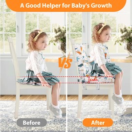 Toddler Booster Seat for Dining Chair, 5 Point Buckle Stronger Security 2Pcs PU Waterproof Easy Cleaning Kids Booster Seat Dining, Adjustable Seat Belts & Non-Slip Bottom (White)