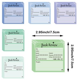 6 Set Book Review Sticky Notes for Reading Tracking 2.95 x 2.95 inch Back to School Mini Colorful Funny Office Notepads 300 Pag Reading Tracker Sticky Pads for Students Teacher Women Men Adult