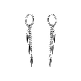 Halawly Stainless Steel Feather Chain Earrings for Men Women Sliver Gold Black Punk Long Dangle Earrings Set Lightweight Fashion Party Birthday Jewelry