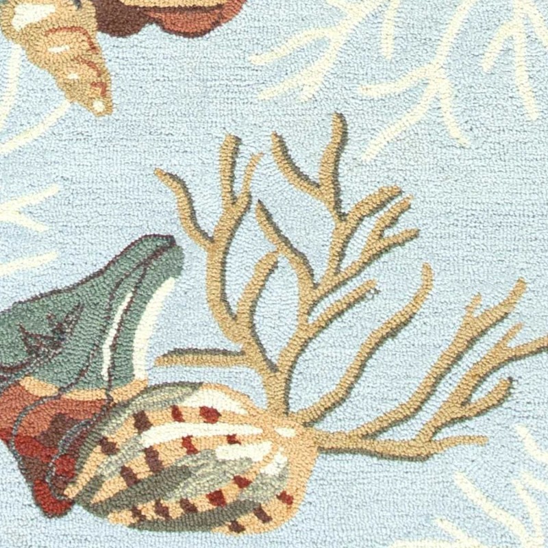 Homeroots 8' Blue Seashell and Coral Hand Tufted Runner Rug