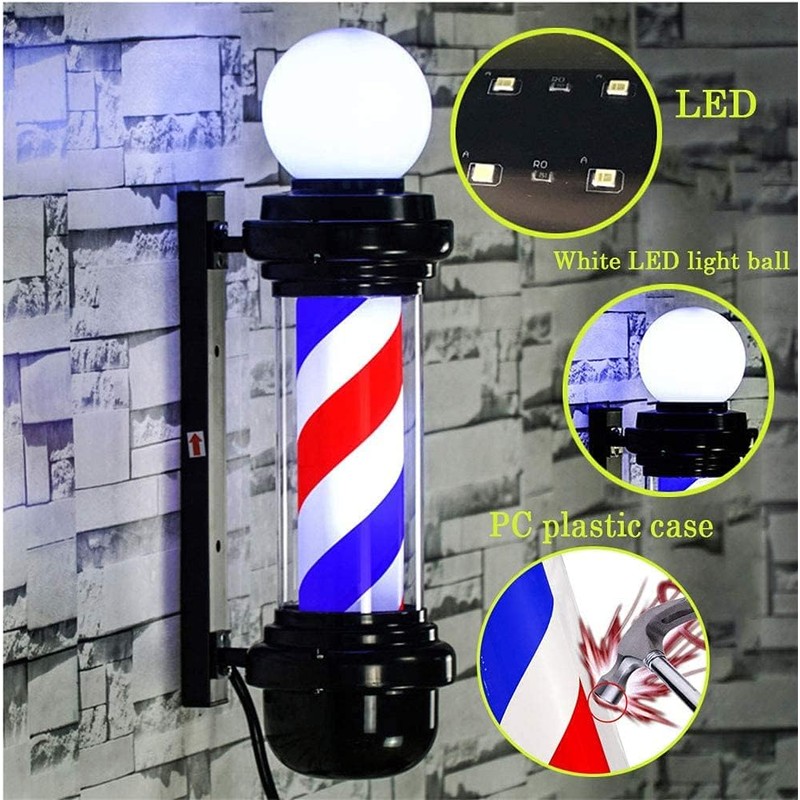 MIUXIU 35-inch Barber Pole Red White Blue Stripes with LED