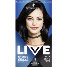 Schwarzkopf LIVE Intense Colour, Long Lasting Permanent Black Hair Dye, With Built-In Vibrancy Serum, Up To 100% Grey Coverage, Deep Black 099