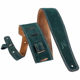 Nefelibata Guitar Strap, 2.5" Wide Bavarian Tumbled Leather Guitar Straps with Foam Padding and Cable Storage Loop, for Kids, Men and Women, for Acoustic, Bass and Electric Guitars（Dark Green）