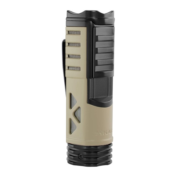 Xikar Tactical 1 Single Jet Flame Lighter, Cigar Rest On Top, Removable Pocket Clip, Windproof, Rugged and Reliable, Tan and Black