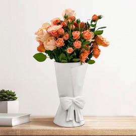 Relexome White Ceramic Bow Vase Unique Cute Decorative Bouquet Flower Vases 9.64 in Easter Mother's Day Spring Decor Vase