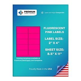 Premium Label Supply Bright Neon Color Fluorescent Stickers - 2" x 4" Labels - (Pink Fluorescent, 250 Labels)