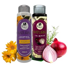 Ribon's Natural Shampoo & Hair Treatment Set – Anti-Hair Loss, Strengthening & Nourishing Formula with Onion, Rosemary & Aloe Vera – Floral Scent – 450ml Each