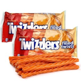 Orange Cream Filled Licorice Twists Soft Chewy Candy Sticks Sweet Fruity Orange Pop Flavor Fun Party Snacks Movie Night Treats Bulk 11oz Bag (Pack of 6, Orange)