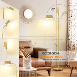CNXIN Stepless Dimmable Floor Lamp, Modern Reading Floor Lamp with Adjustable Metal Gooseneck, Standing Lamp for Living Room Bedroom Office Home Decor, 9W E26 Base Bulb Included(Gold)