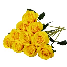 10pcs Yellow Rose Artificial Flower,Artificial Rose Silk Flower 50cm Fake Rose Blossom Bridal Bouquet for Home Wedding Decor (Yellow)