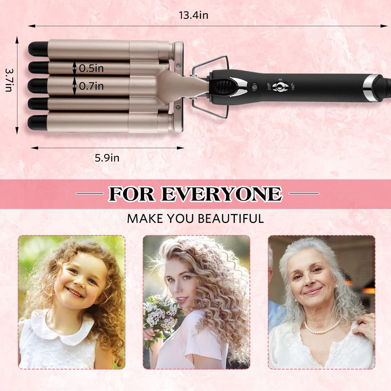 Hair Crimper Iron 5 Barrel Curling Iron Wand, 0.6 Inch