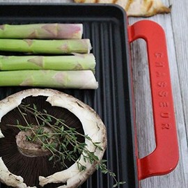 14-inch Red Rectangular French Enameled Cast Iron Grill Pan With Handles Metal Oven Safe