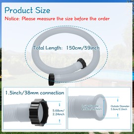 eBoot 2 Pcs 29060e Above Ground Pool Hoses 1.5" Diameter 59" Long Swimming Pool Pump Hose Replacement for Filter Pump, Saltwater System, Sand Filters Accessories(Clear White)