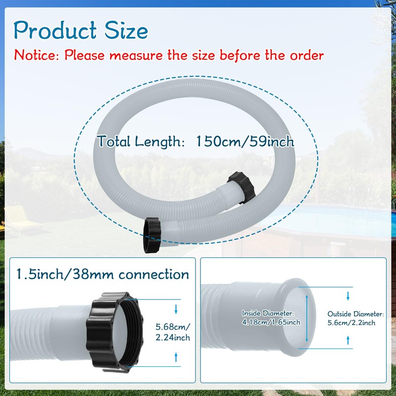 eBoot 2 Pcs 29060e Above Ground Pool Hoses 1.5" Diameter