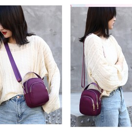 Cross Body Phone Bag Women, Women Girls Zipper Cross Body Phone Bags,Nylon Wallet Shoulder Bag,3 Layers Zipper Cellphone Purse with Adjustable Strap. (Purple 2)