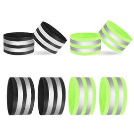 AOROPS Reflective Bands Set, 8 Pieces, Elastic Reflective Tape, Reflective Bands with Velcro Fastening, Strong Reflective Strips, Reflective Bands for Outdoor Jogging, Cycling (Green and Black)