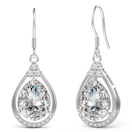 18K White Gold Plated Sterling Silver Teardrop Cubic Zirconia Drop Dangle Earrings for Women Pear Cut CZ Diamond Dangle Earrings Hypoallergenic Jewelry (Clear)