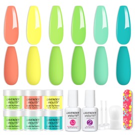 Lavender Violets 12 Pcs Dip Powder Nail Kit Spring 2 Summer Colours Lemon Yellow Light Pink Neon Green Blue Dipping Powder Liquid Set 2 in 1 Base & Top Coat Activator Nail Art Manicure M211