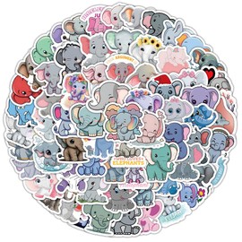 100PCS Elephant Stickers for Skateboard,Bike,Water Bottle,Helmet, Notebook,Scrapbook,Laptop,Car,Luggage,Waterproof Vinyl Cute Animals Stickers,Aesthetic Cartoon Decals,Gift for Girl Children Adults