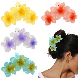 ZSPERKLA Pack of 4 Flower Hair Clips, Cute Acrylic Hair Clips for Women, Non-Slip Large Hair Clips for Thick Thin Hair, Fashionable Hair Accessories for Girls