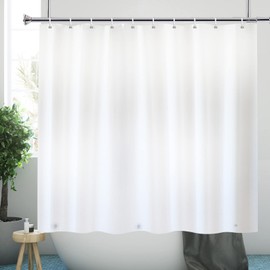 YISURE White Short Shower Curtain Liner 65 inch, PEVA Shorter Height Shower Curtain for Bathroom, Magnetic Bottom Metal Hooks, Width 70 x Height 65inch