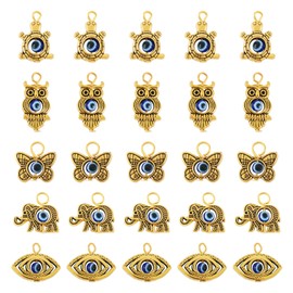 Spritewelry 50pcs Tibetan Evil Eye Charms Antique Golden Alloy Evil Eye Bead Pendant Vintage Fatima Symbol Charms for Necklace Bracelet Earring Keychain Jewelry Making