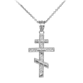 Religious Jewelry 925 Sterling Silver Russian Orthodox Cross Pendant Necklace, 22"