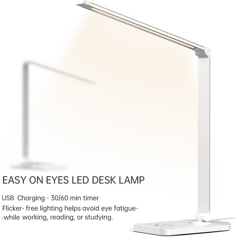 Ambertronix LED Desk Lamp with USB Charging Port, Dimmable Eye-Caring
