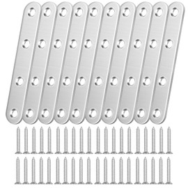 TINA.WIN 10 flat brackets with screws for wood, shelves, furniture, windows and cabinets, silver (76 mm x 5 mm/0.02 inches)