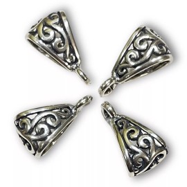 Unbranded Sterling Filigree Bail Antiqued Silver Pendant Enhancer Finding 16mm 925 LOT (4)