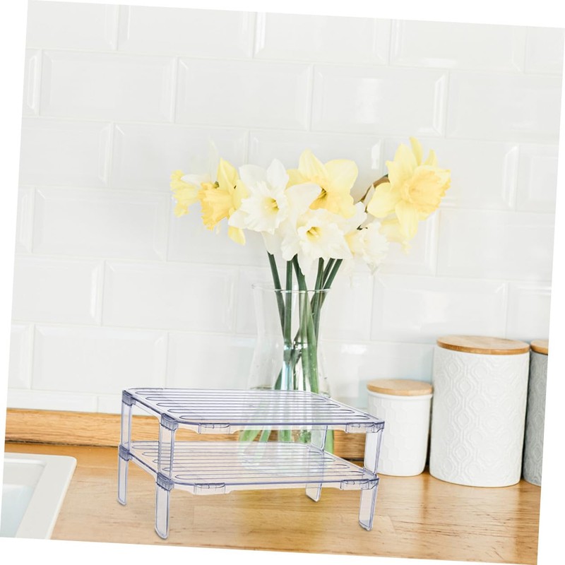 SHOWERORO 2pcs stacking shelf freezer rack Kitchen Storage Rack foldable