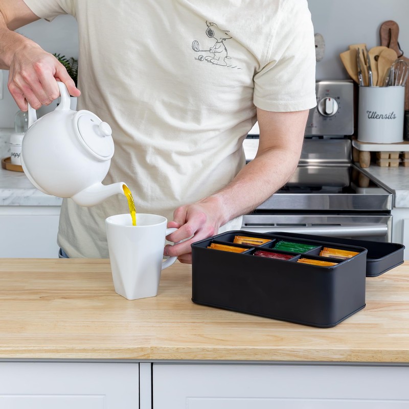 AuldHome Design AuldHome Enamelware Tea Bag Box (Black), Classic Sleek