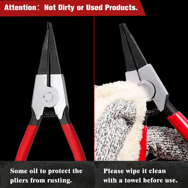 LEONTOOL 2 PCS Heavy Duty Lock Ring Pliers Set Flat