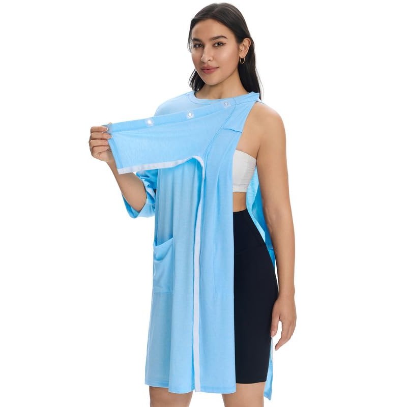 Women's Post Surgery Hospital Gown – Magnetic Shoulder Closures, Side