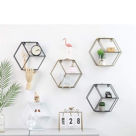 Hexagon Metal Shelf with 3 Shelves, Spice Rack in Industrial Design, Kitchen Shelf with 3 Shelves, Metal Wall Decoration Living Room Industrial Style, Floating Shelf, Hexagonal Hanging Shelf, 29 x 10