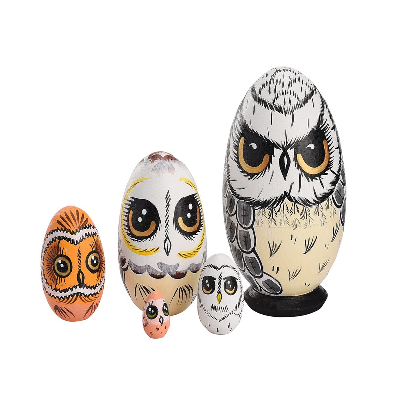 5PCS Owl Nesting Egg Cute Owl Animal Nesting Dolls Wooden