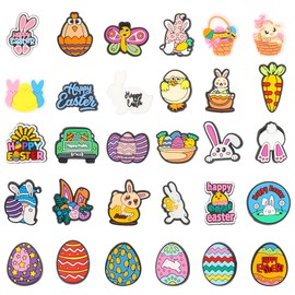 mortd Easter Shoe Decor Charms, 30Pcs Easter Eggs Rabbits Carrots Shoe Decor for Shoe Wristband, PVC Shoe Charm Accessories for Easter Gifts Party Favor Birthday Gifts