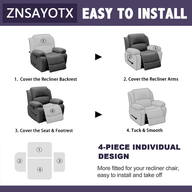 ZNSAYOTX Stretch Velvet Recliner Cover 4-Pieces, Thick Soft Recliner Chair